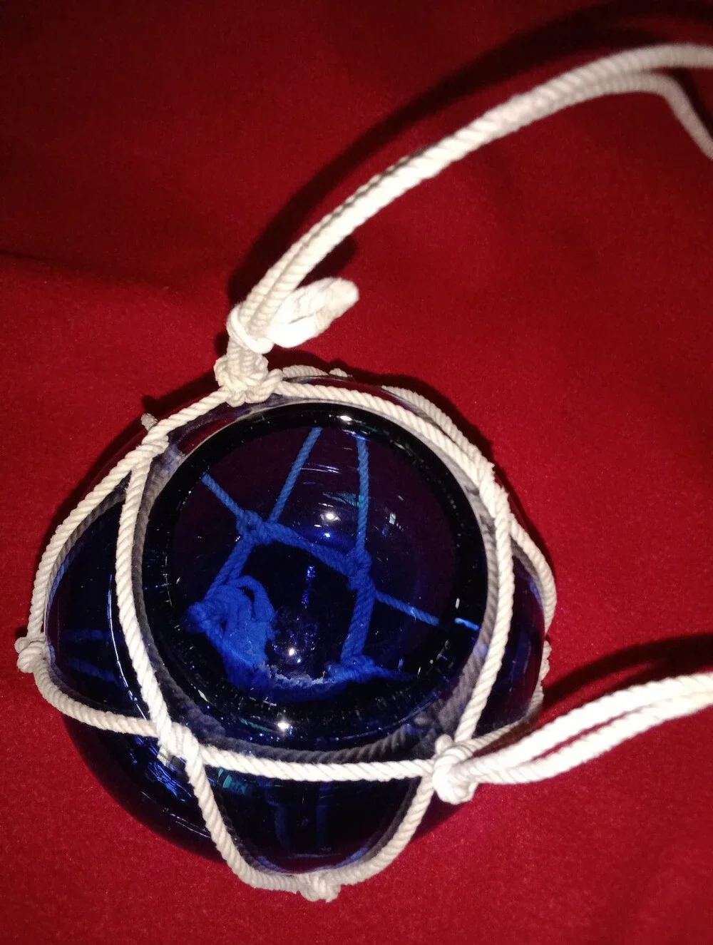 Vintage Blue Glass Ball Hanging Planter 4 1/2